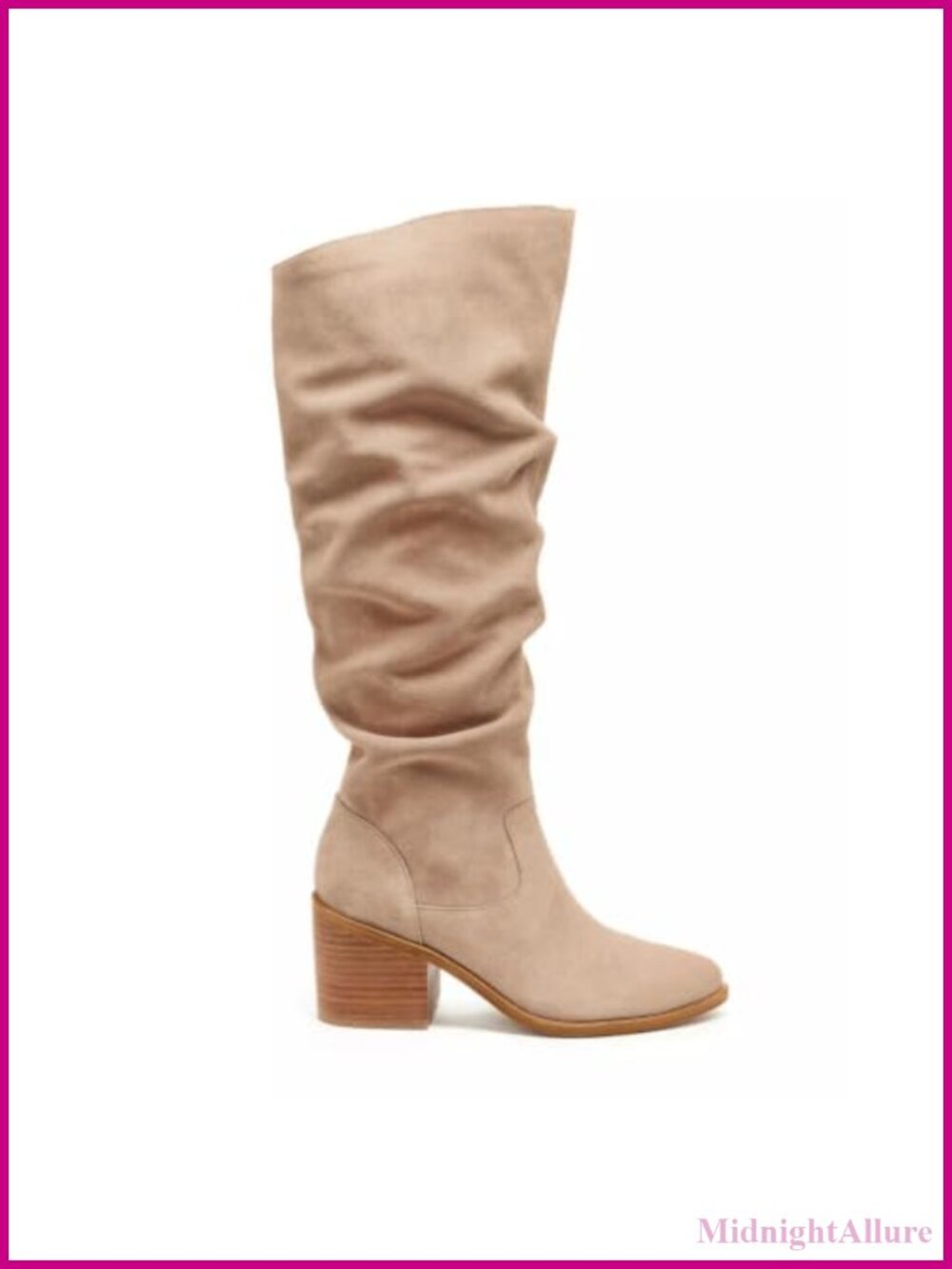 Knee High Boots Suede Chunky Block Heel Pointed Toe Side Zip Slouch Women
